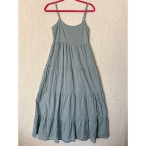Wallflower Women Blue Tiered Midi Sundress Smocked Back Boho Dobby Size Small